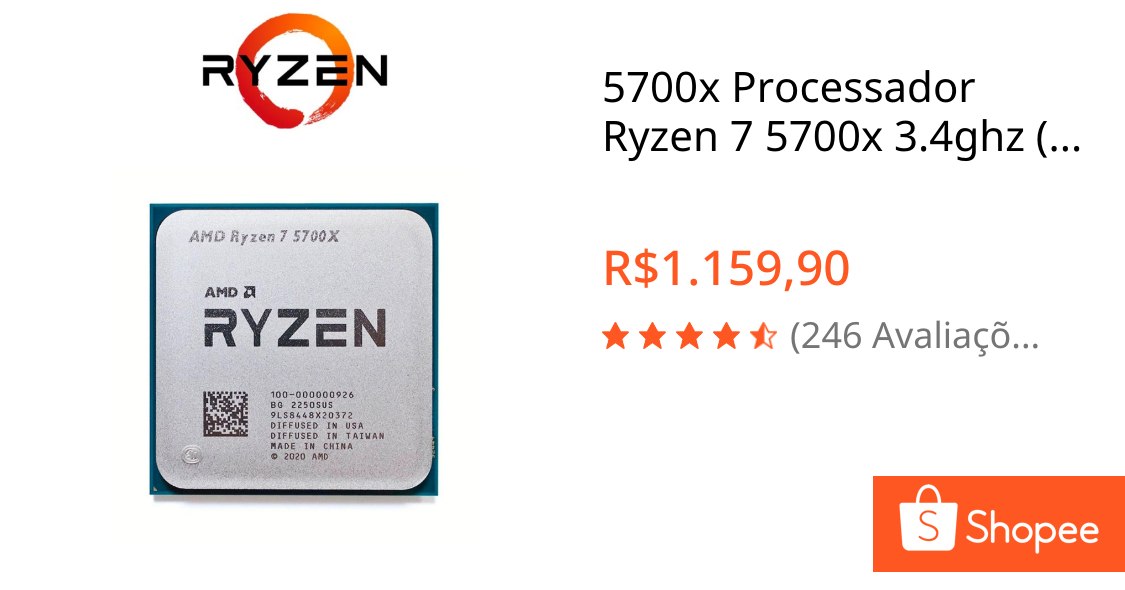5700x Processador Ryzen 7 5700x 3.4ghz (4.6ghz Max) Novo S/Box