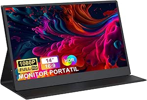 Bettdow Monitor Portatil 14'', FHD 1080P Monitor Portátil Conectado Com USB C Dupla/HDMI, IPS Extensor De Tela para Notebook com VESA e Funda Intelige