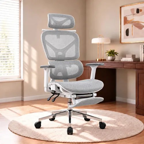 Cadeira de Escritório Presidente Sweet Studio Ergonômica Cinza Com Apoio Lombar e Para Pés