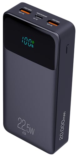 ELG Power Bank 20000mAh Carregador Portátil Turbo 22,5W com Display PD 20W na USB-C, QC 3.0 nas USB-A, Recarga por USB-C ou Micro USB, Até 300 Ciclos,