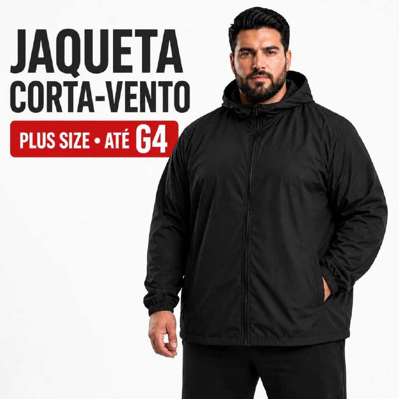 Jaqueta Corta Vento Plus Size Masculina Capuz Forrado Repelente a Água P ao G4