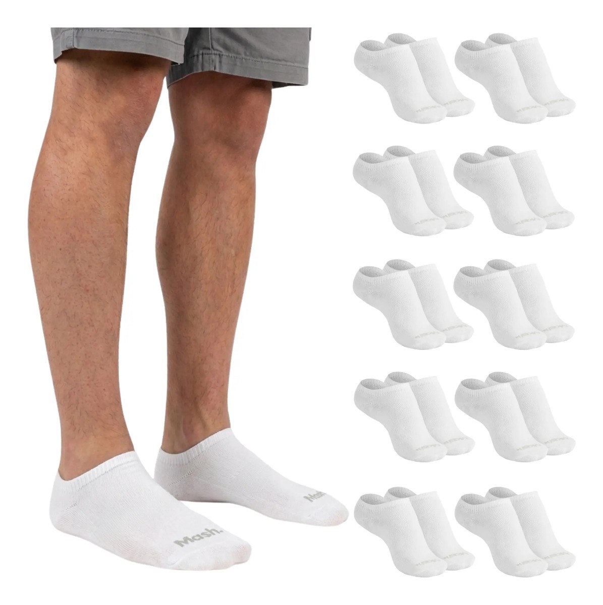 Kit 10 Pares Meia Invisível Soquete Algodão Confortável Mash 10 Brancas Meia Invisível Meia Cano Curto Meia Masculina Meia Feminina G ( 39 A 44 ) Meia