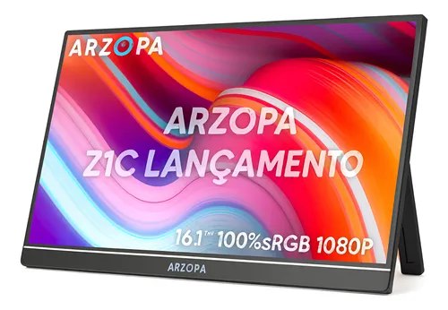 Monitor Portátil Ultra Slim Fino Ips Arzopa Z1c Gamer 16.1 Polegadas 1920x1080p Fhd Full Hd Lcd Hdr Áudio Estéreo