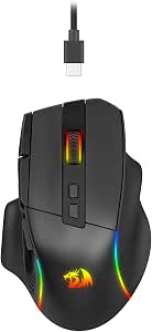 Mouse Gamer Redragon Viper Preto RGB Ergonômico PAW 3311 até 24000 DPI Switch Huano Blue Shell White Dot 10 Botões Programáveis com Apoio para o Poleg