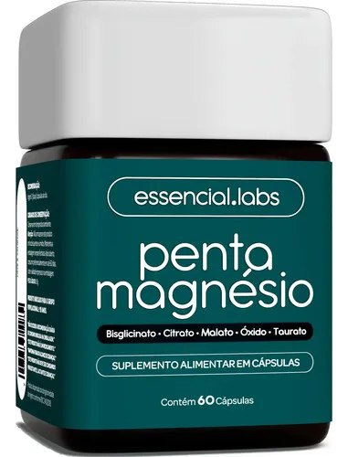 PENTA MAGNÉSIO - Bisglicinato + Dimalato + Citrato + Taurato + Óxido de Magnésio - A Combinação Perfeita com Máxima Pureza e Biodisponibilidade - 60 Cápsulas