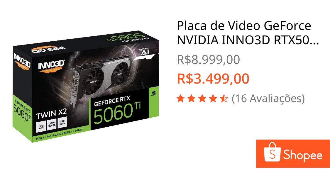 Placa de Vídeo Nvidia Inno3d Rtx5060ti 8Gb Twin X2