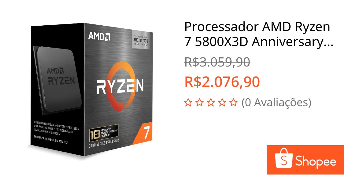 Processador AMD Ryzen 7 5800X3D Anniversary Edition 3,4GHz AM4 100-100000651POF