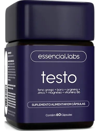 TESTO ESSENCIAL - Fórmula Exclusiva com Feno Grego + Boro + Arginina + ZMA + Vitamina B6 - 60 cápsulas